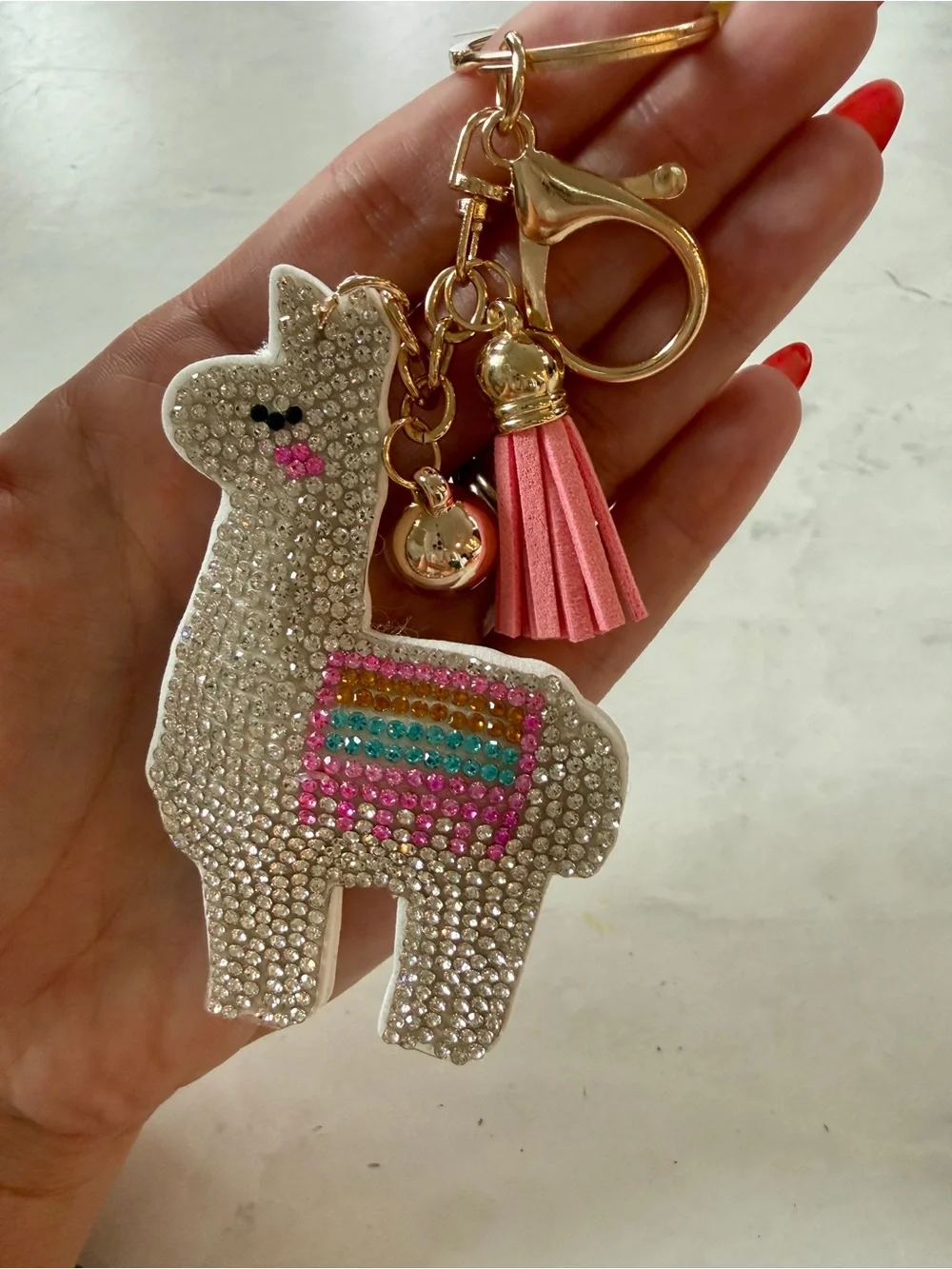 ✨ NWT Puffy Rhinestone Llama Bling Keychain & Purse Charm with Pink Tassel ✨